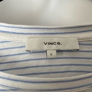 Vince Blue+ White Striped Elbow Sleeve Crew T-Shirt Size L